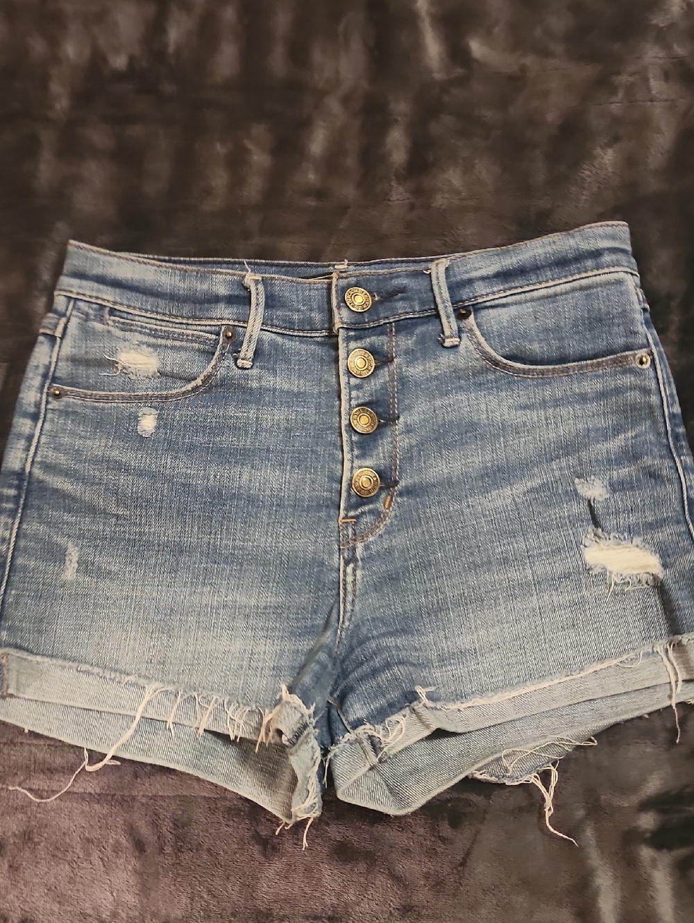 Abercrombie & Fitch Light Blue Distressed High-Rise Jean Shorts